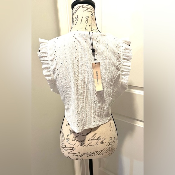 NWT BCBG Generation Sleeveless White Crop Top Blouse W Ruffle And Tie, Sz Large - Picture 3 of 14